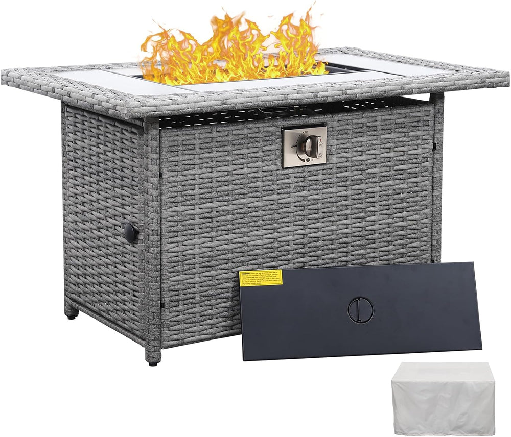 60000 BTU Wicker Gas Fire Pit Outdoor Fire Pit Table 45 Inch Fire Pits for Ou...