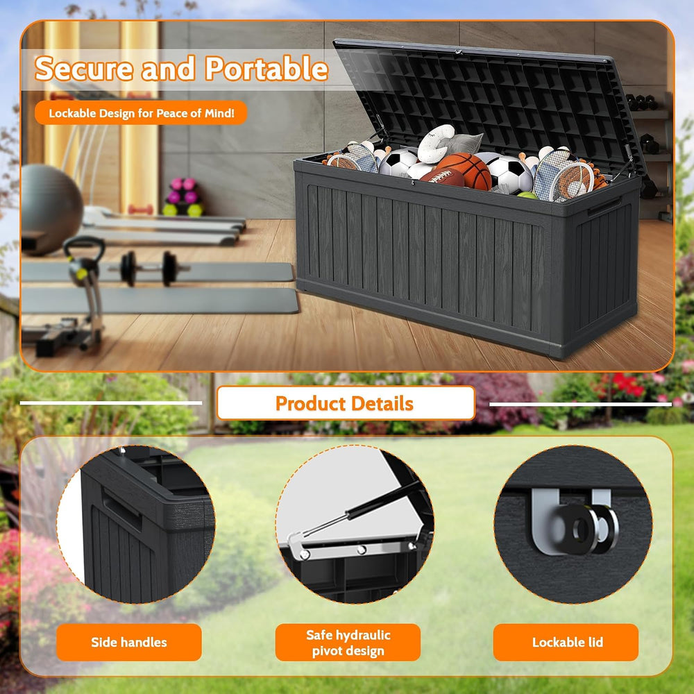 320 Gallon Waterproof Outdoor Storage Box, Lockable Patio Deck Boxes With Han...