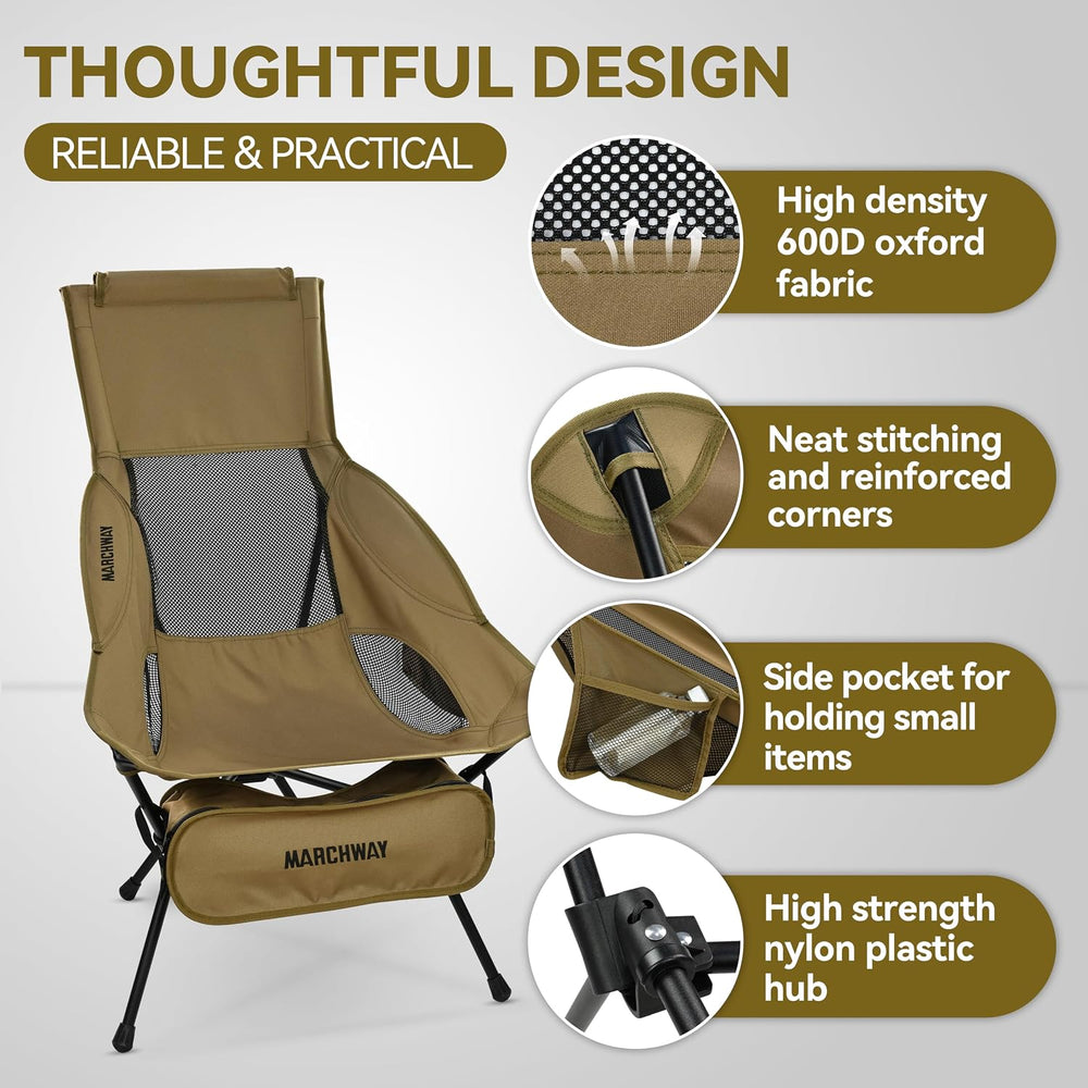 MARCHWAY Lightweight Folding High Back Camping Chair with Head Support, Stabl...