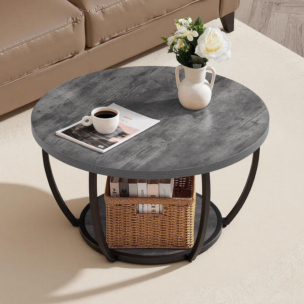 VEVOR Coffee Table, 31.5" Modern Round Coffee Table, 2 Tiers Wooden Circ...