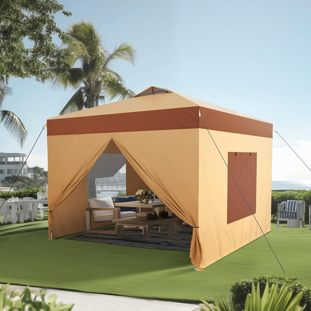PHI VILLA 10x10 Pop Up Canopy Tent with Sidewalls, Easy Tents Instant Shade