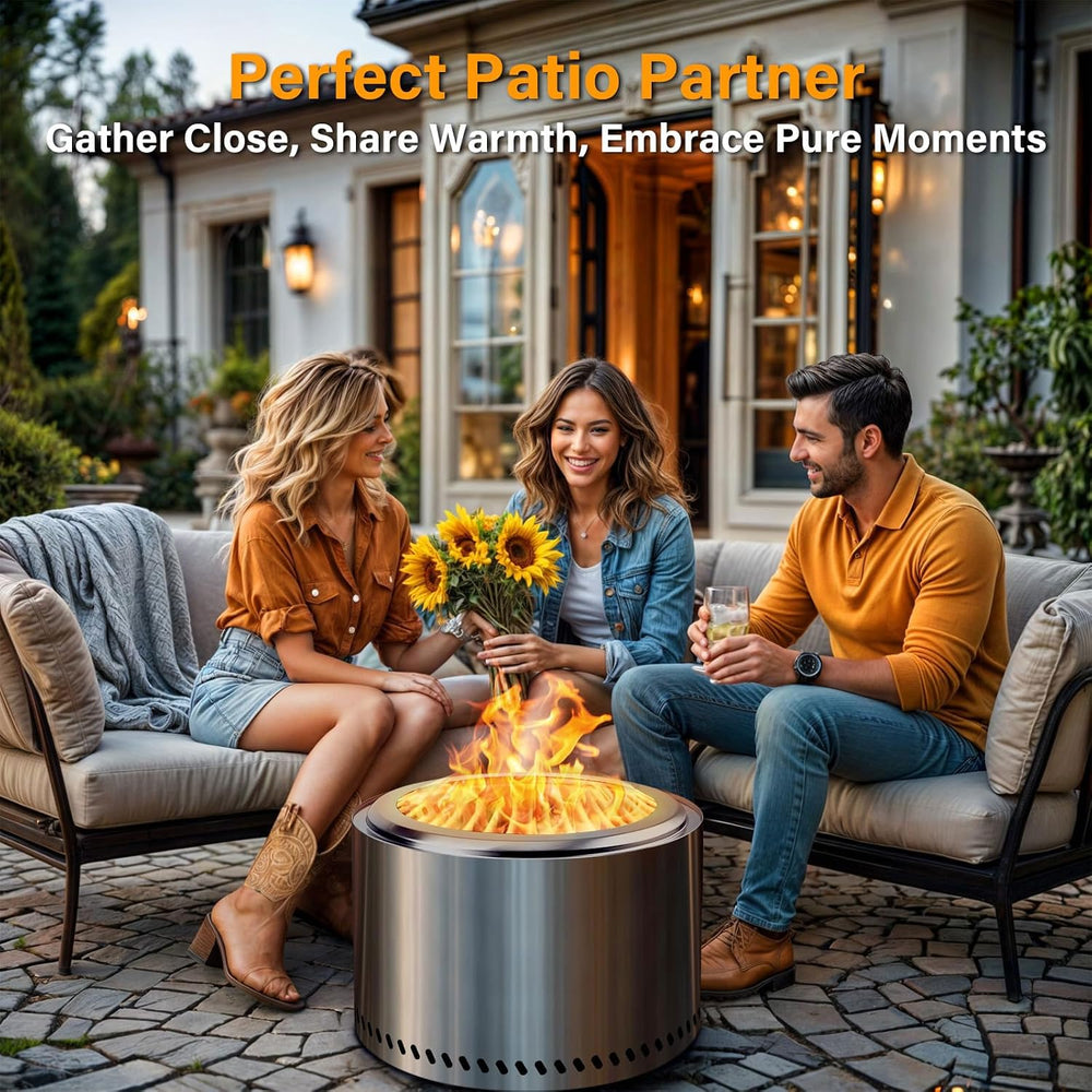 HGD 19.5" Smokeless Fire Pit Outdoor, Stainless Steel Wood Burning Firep...
