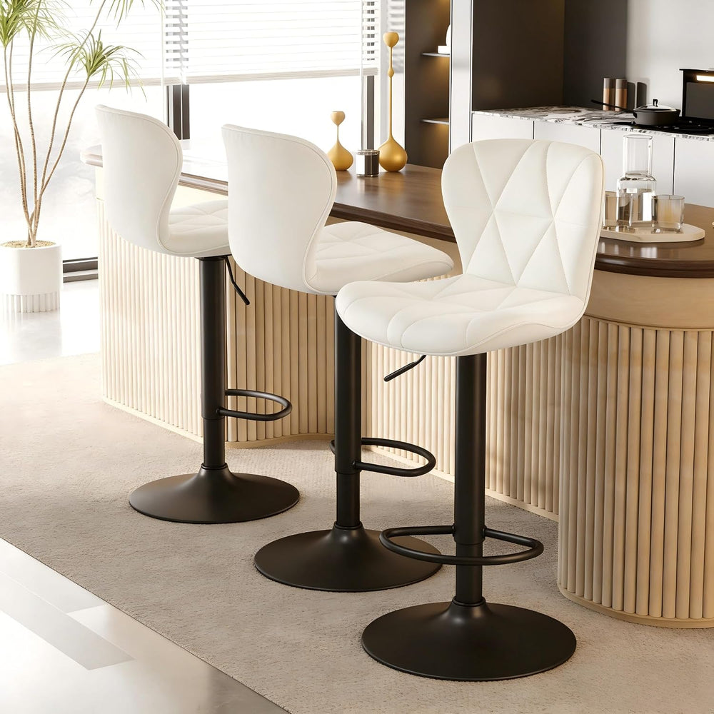 Bar Stools Set of 3, Faux Leather Upholstered Swivel Barstools, Seat Height 2...