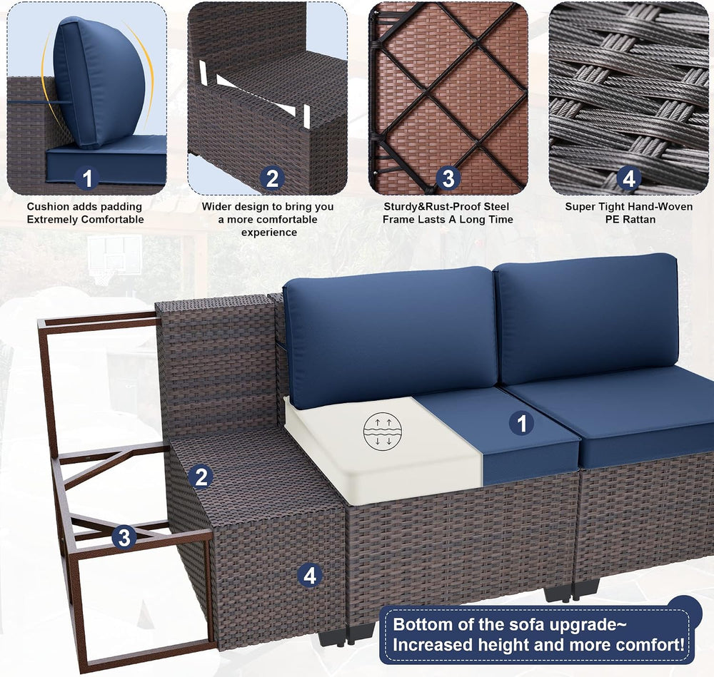 Kurapika 7 Pieces Patio Furniture Set, Rattan Wicker Outdoor Conversation Set...