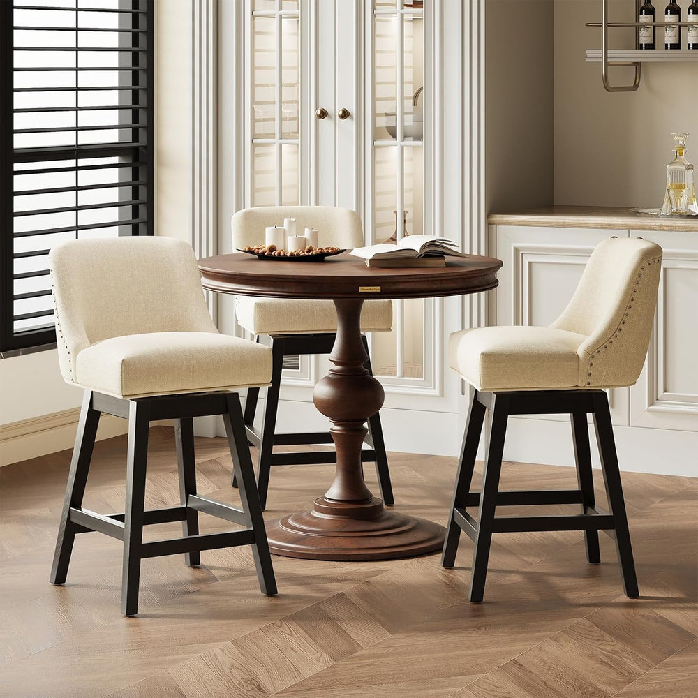 MALOL 27" Swivel Bar Stools Set of 3, Upholstered Barstools with Padded ...
