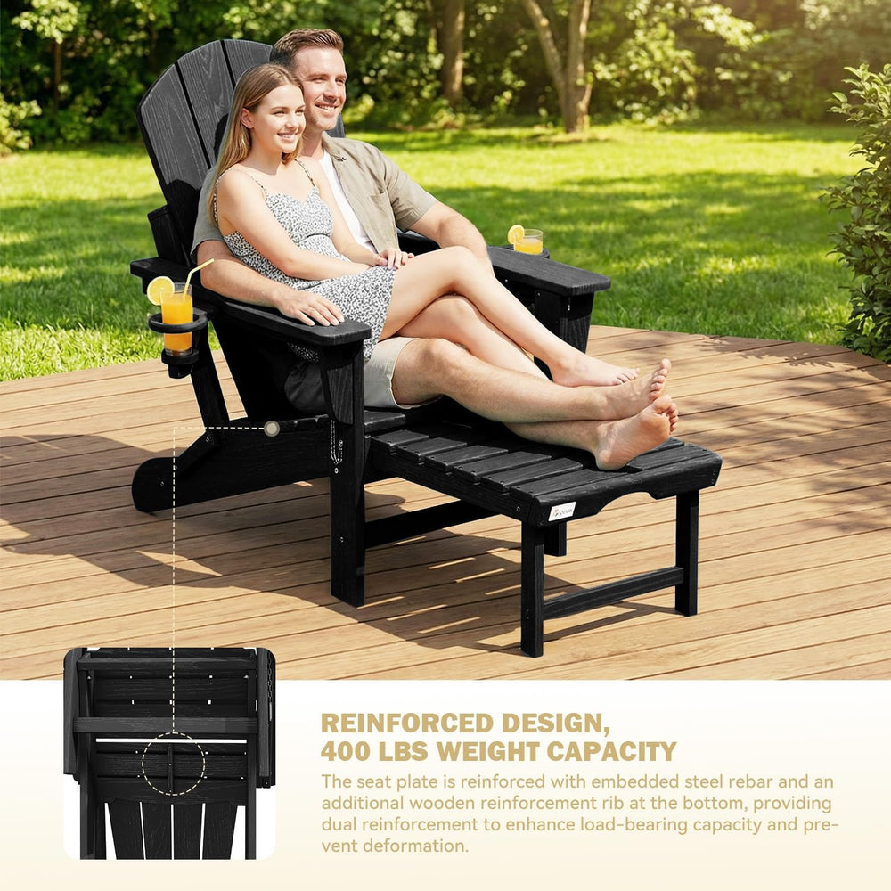 Mdeam HDPE Folding Adirondack Chairs Set of 2, 3-Position 400 lbs, Black