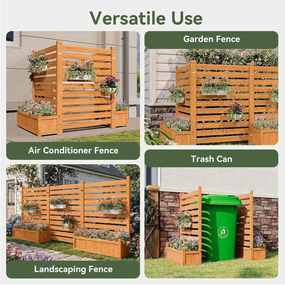 Aoxun Air Conditioner Fence, 3-Panel Wood Privacy Screen with Planter Box