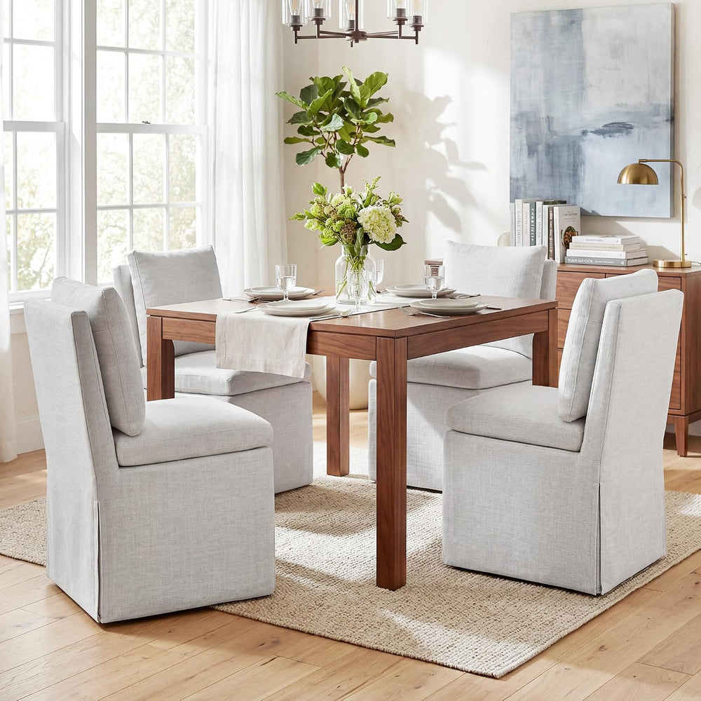 DUHOME Upholstered Armless Dining Chair with Casters,Linen Accent Chair for L...