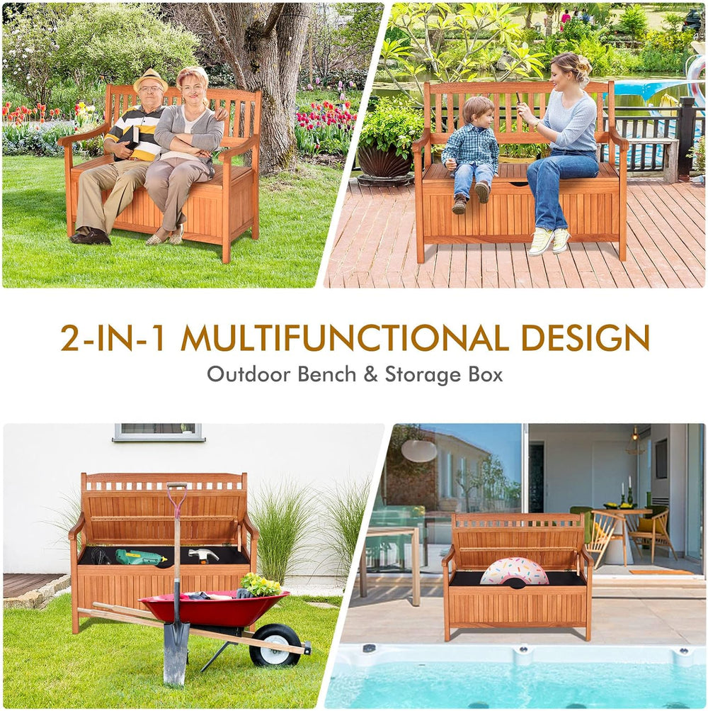 S AFSTAR Outdoor Patio Bench with Storage Box, 33 Gallon Storage Bench Deck B...