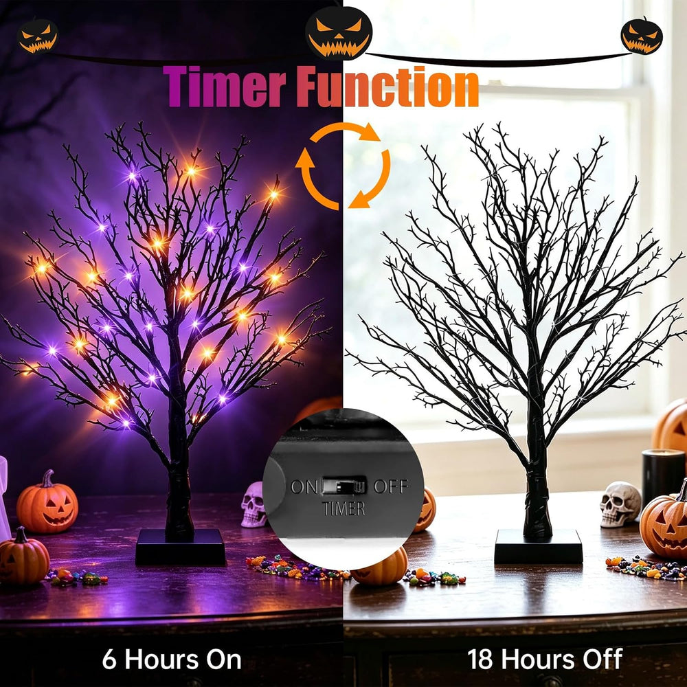 Halloween Decor Indoor, 2 Pack 24 Inch Black Halloween Tree Set, 48 Orange &a...