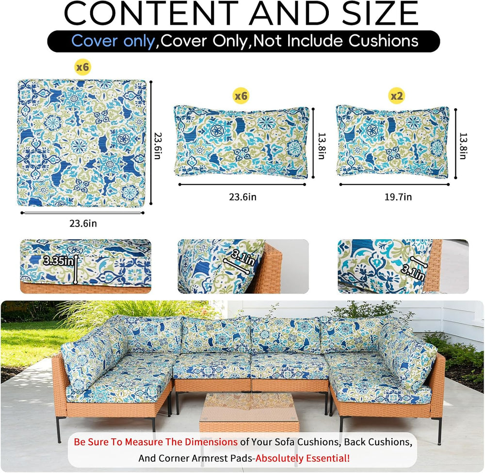 14 Piece Outdoor Patio Cushion Covers Replacement Waterproof with Zipper for ...