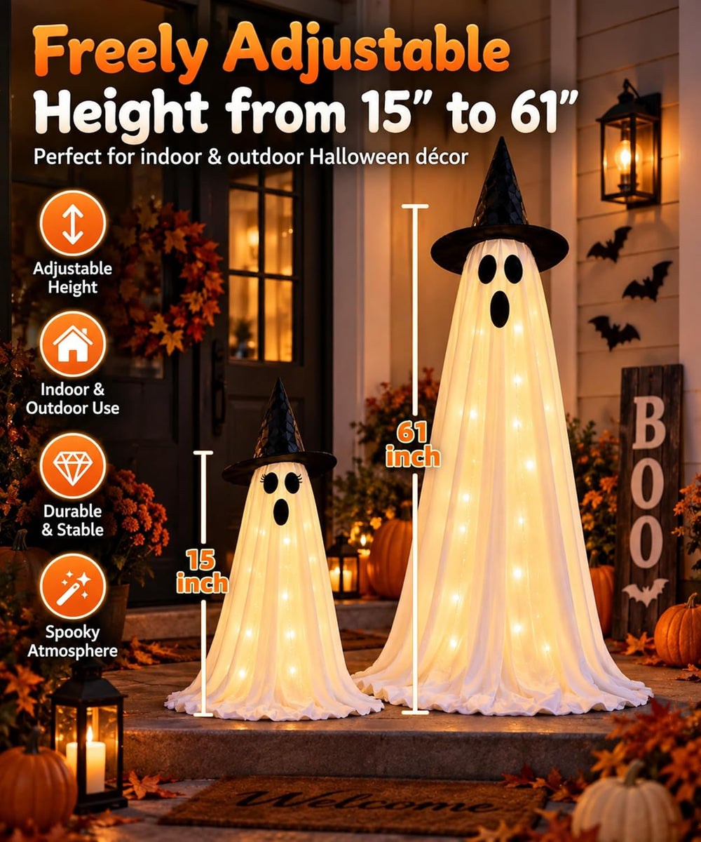 Halloween Ghost Decorations, 2 Pack 5ft Light up Ghosts Outdoor with Remote