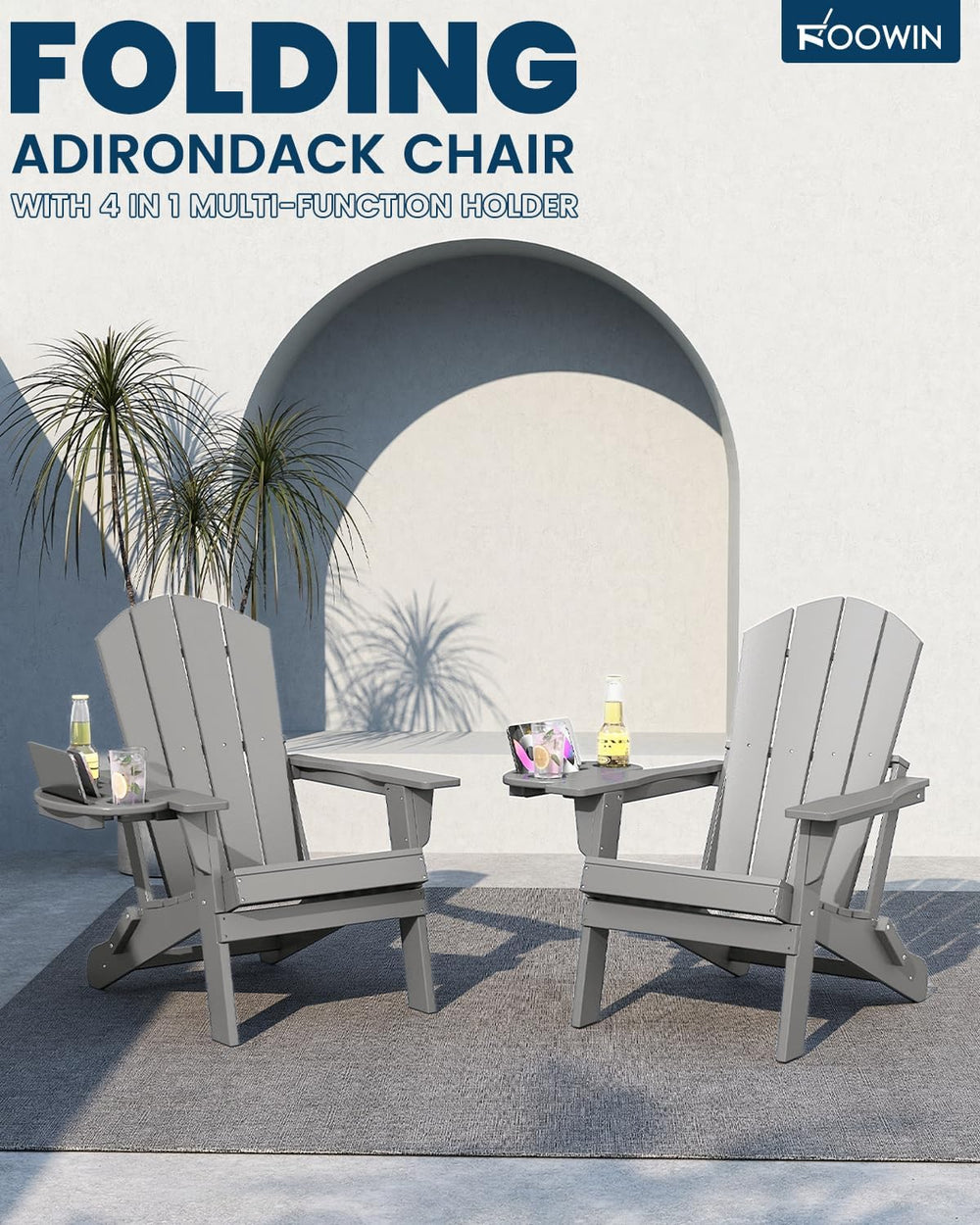 Folding Adirondack Chair Set of 2 with 4-in-1 Cup Holder,Fire Pit Chair