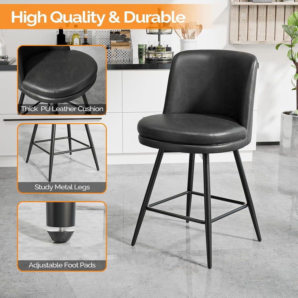 VINGLI 26" H Swivel Barstools Set of 1, PU Faux Leather Upholstered Coun...