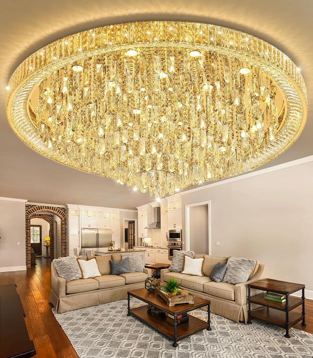 53.7" Modern Crystal Big Large Chandeliers LED Dimmable Flush Mount Ceil...