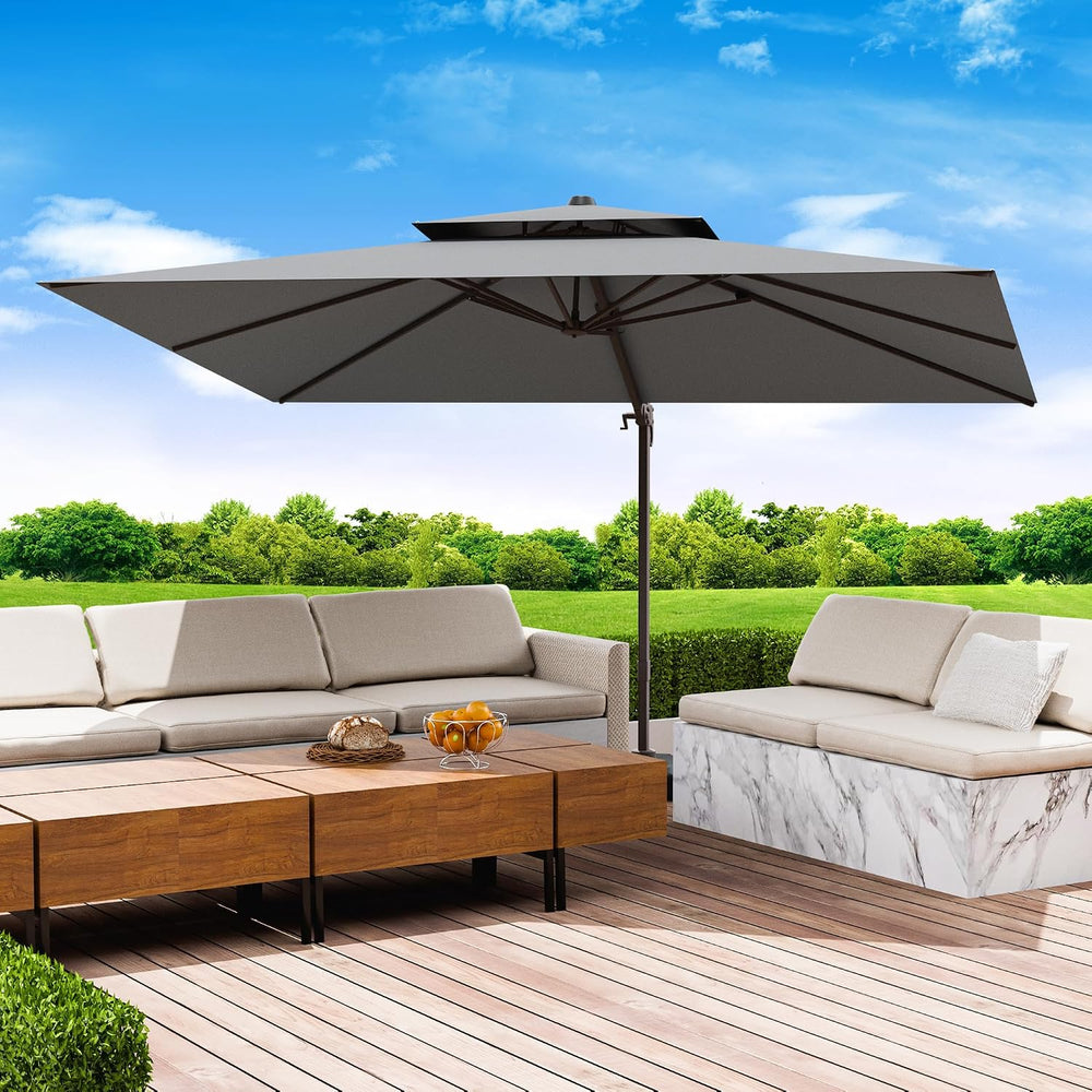 10x13' Cantilever Patio Outdoor Umbrella & Double Top, Grey