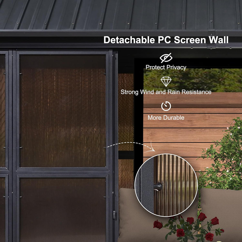 PURPLE LEAF Sunroom 12' x 14' Solarium Double Roof Gazebo, Sliding Doors