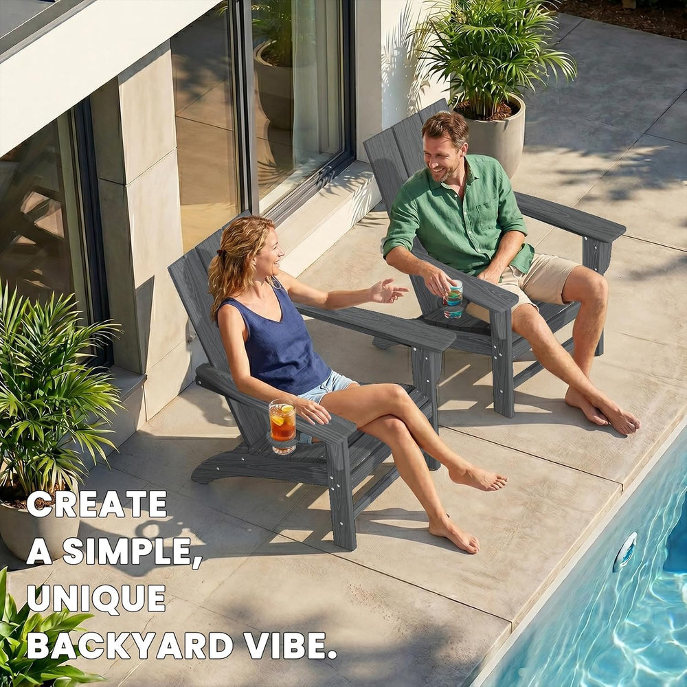 Modern Adirondack Chair with Cup Holder, HDPE Plastic Patio Chairs