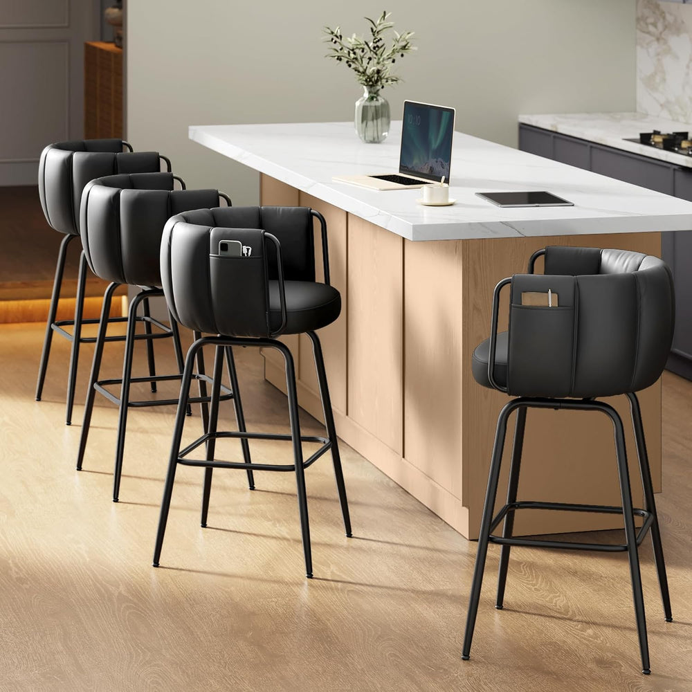 SONGMICS Home Bar Stools Set of 4, 360° Swivel,Bar Height