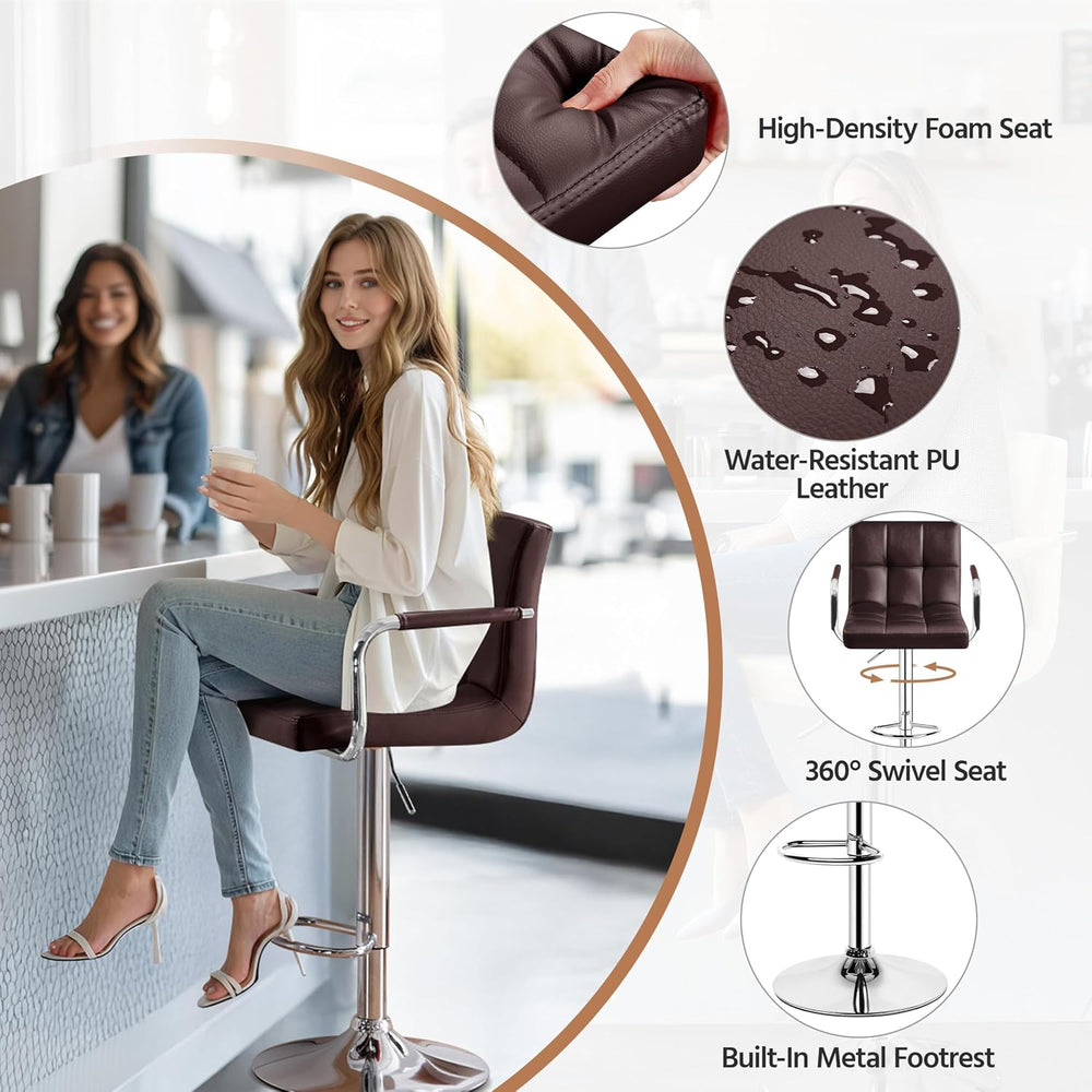 Yaheetech Bar Stools Set of 2, Swivel with Backs, Adjustable Height, Brown