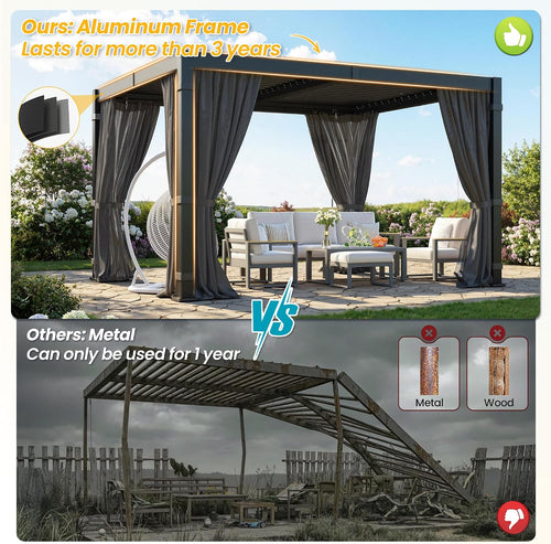10' x 12' pergola with curtain & adjustable shown in use