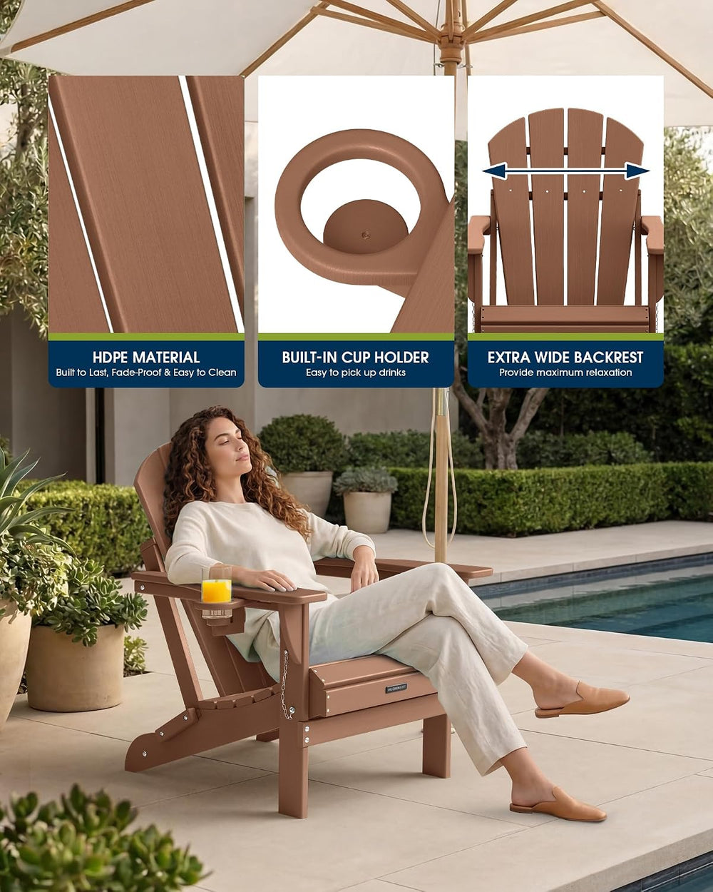 MUCHENGHY Folding Adirondack Chairs 4 Pack, Patio Chairs, Lawn Chairs, Outdoo...