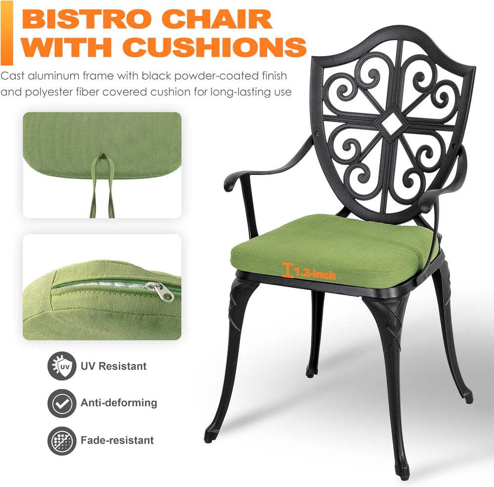 NUU GARDEN Outdoor 3-Piece Bistro Set with Cushions, Round 24 Inch Cast Alumi...