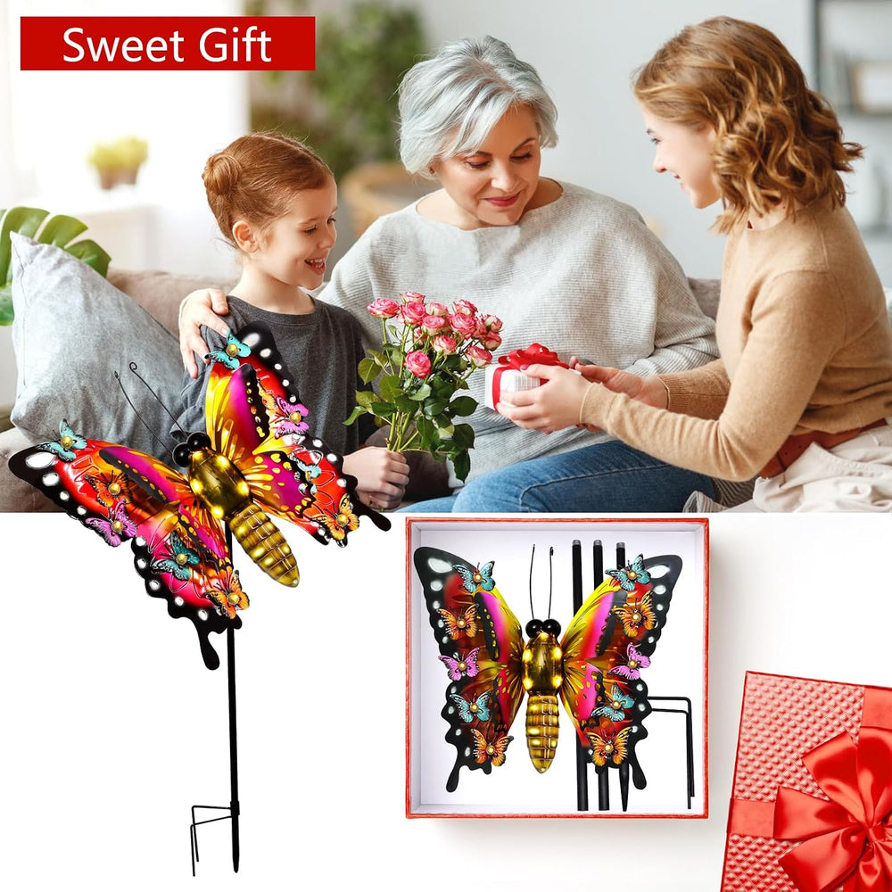 Solar Butterfly Lights Outdoor, Large 41" Metal Garden Decor Outdoor Lights
