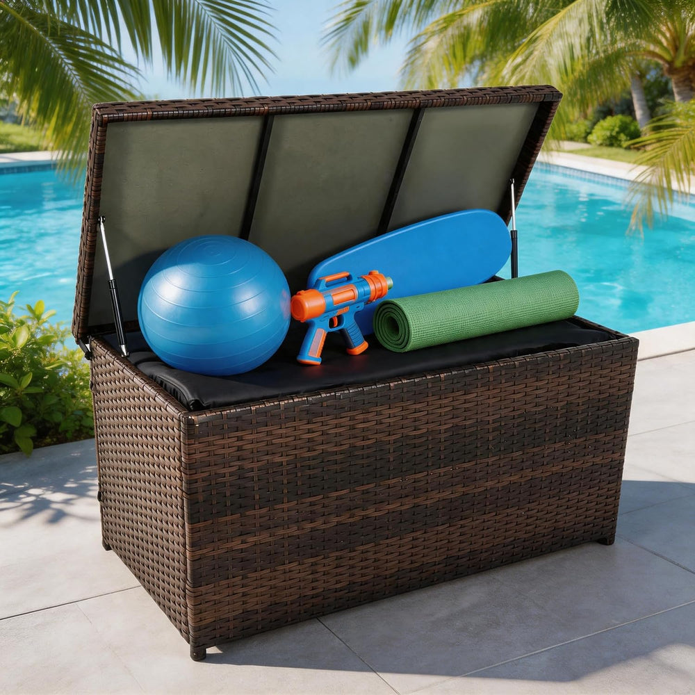 Sundale 70 Gallon Oudoor Deck Box, Large Rattan Storage Box with Handle