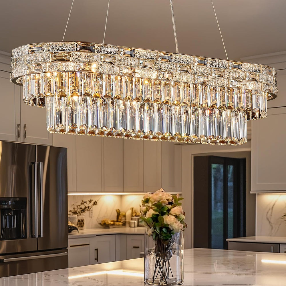 34.3" L Modern Crystal Chandeliers for Dining Room 12 Lights Gold Chande...