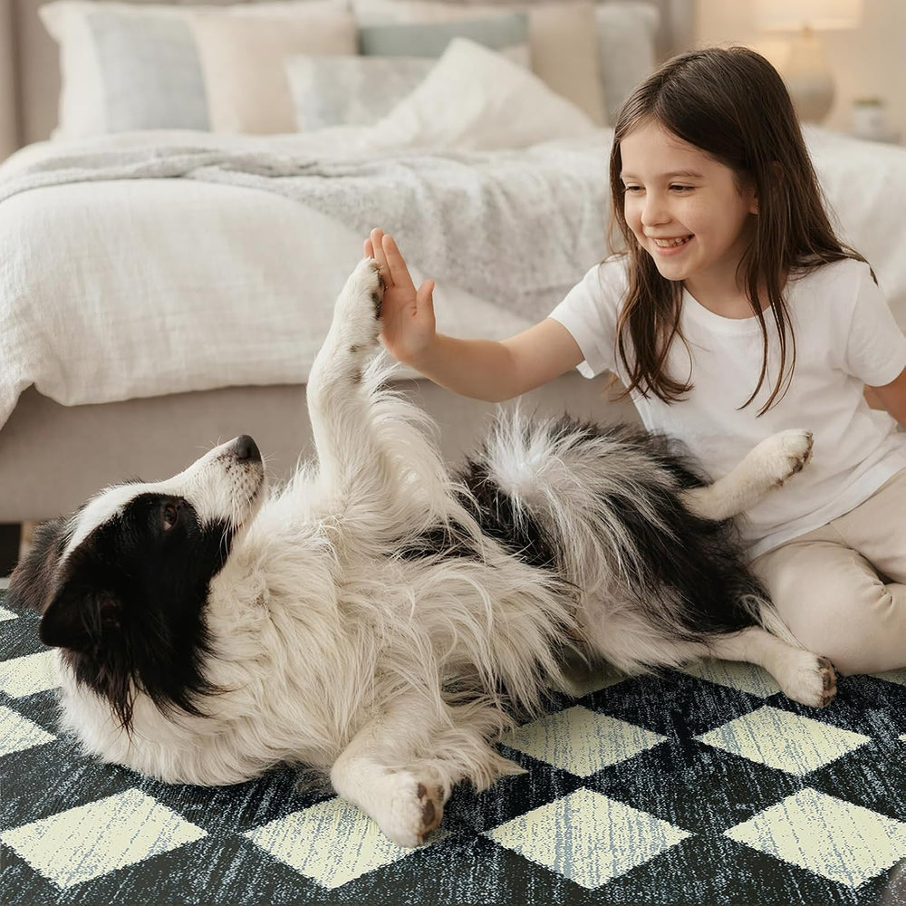 Checkered Kitchen Runner Rug 2x6 Black, Non Slip Washable Hallway Bathroom