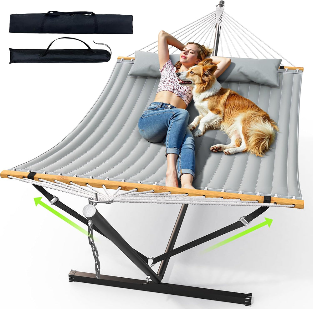 ANAGOO Double Hammock with Stand 500lbs Heavy Duty Outdoor Two Person Gray