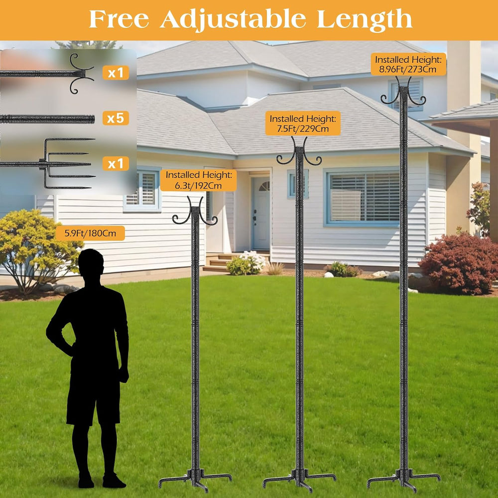 StarryEver 4 Pack String Light Poles, 3M/10FT Adjustable Height Metal Lights ...