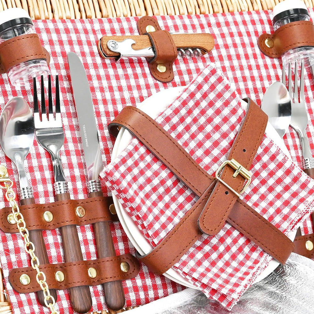 Picnic Basket with Blanket and Wine Pouch for 2, Wicker Picnic Set with Insul...