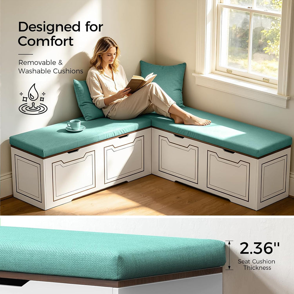 L Shaped Corner Bench with Storage, Breakfast Nook Bench, 63" L-Shaped K...