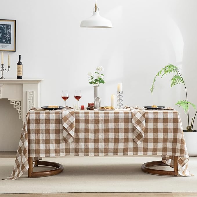 EVERLY 100% Yarn-Dyed Linen Rectangle Tablecloths 60x132Inches for Dining,Buf...