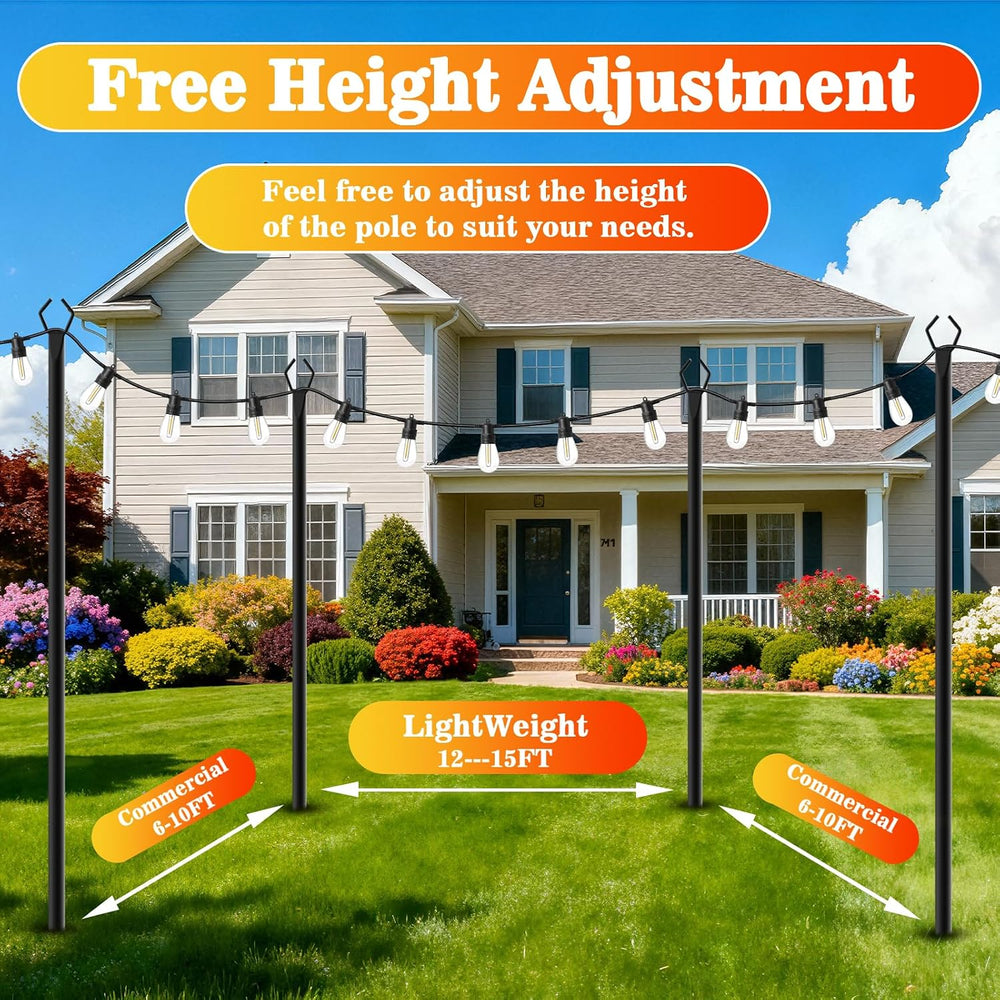 LETIANPAI 8 Pack String Light Poles,10 FT Metal Poles with Fork for Outdoor S...