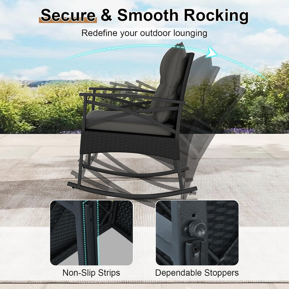 Tangkula 3 Pieces Wicker Outdoor Rocking Chairs Set
