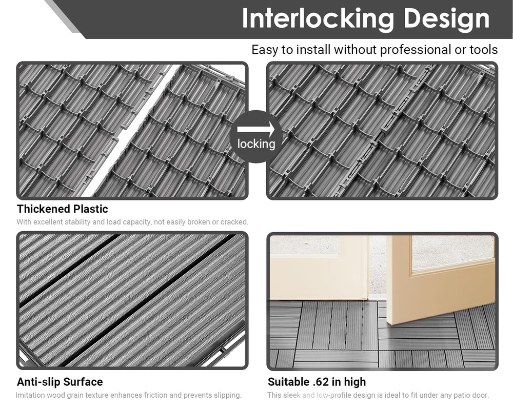 PrimeZone 54 PCS Plastic Interlocking Patio Deck Tiles Outdoor All Weather