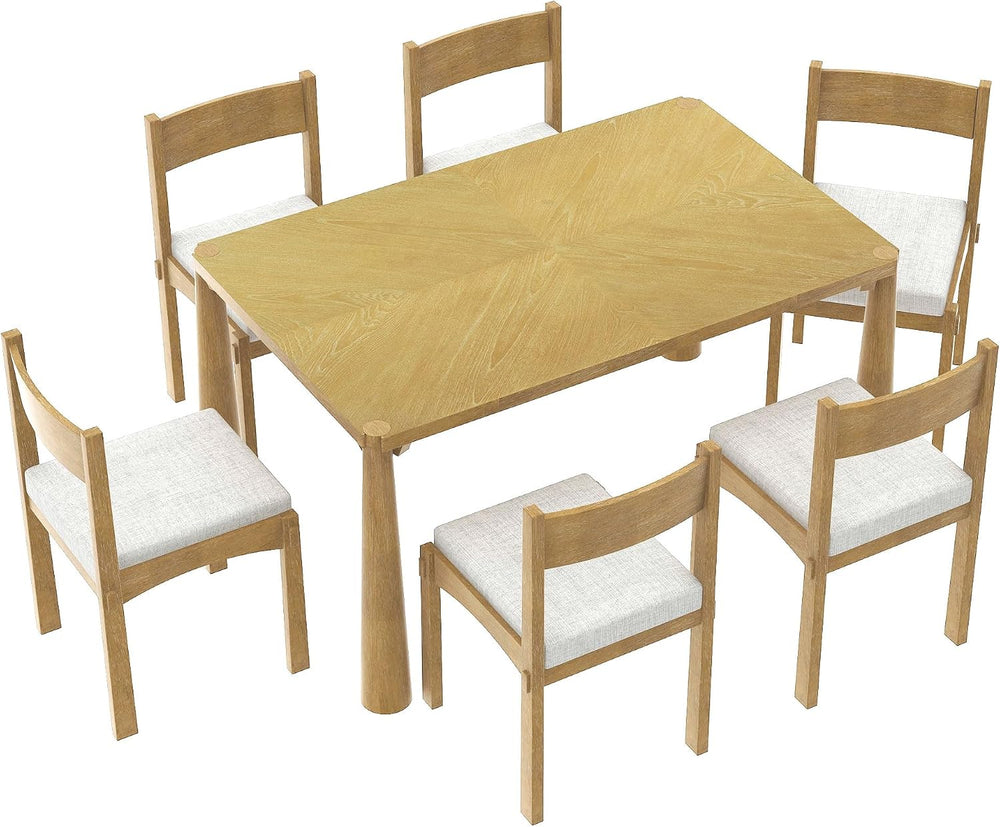 7-Piece Retro Wood Dining Table Set for 6, Kitchen Table Set with Upholstered...