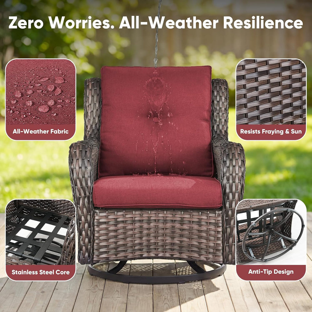 Belord 5 Piece Wicker Patio Furniture Set, Outdoor Swivel Rocker Chairs Set o...