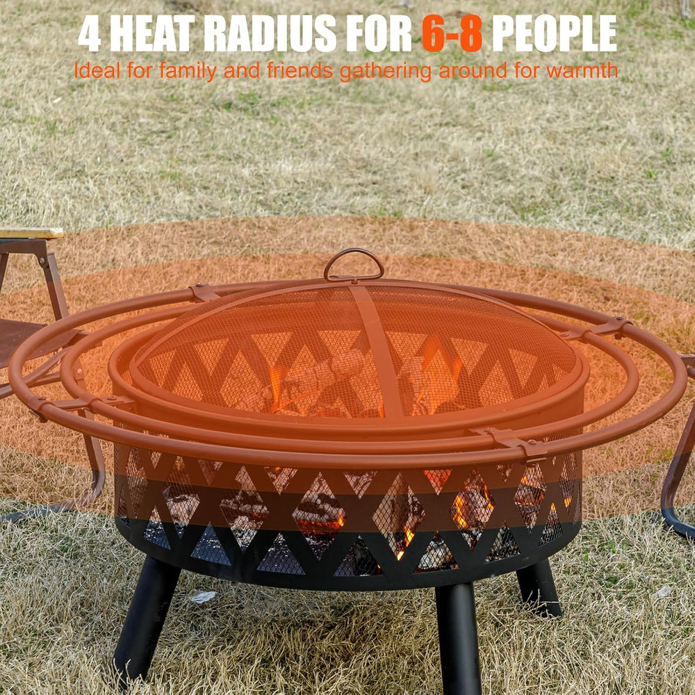 EcoNook 36 Inch Wood Burning Fire Pit with Spark Screen & Fire Poker