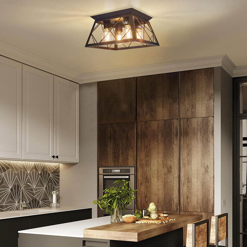 FadimiKoo 4-Light Black Flush Mount Ceiling Light for Kitchen Hallway, Indust...