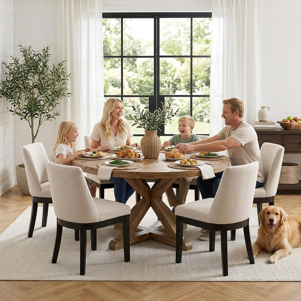 HNY Beige Linen Dining Chairs Set of 6, Soft Upholstered Dining Room Chairs