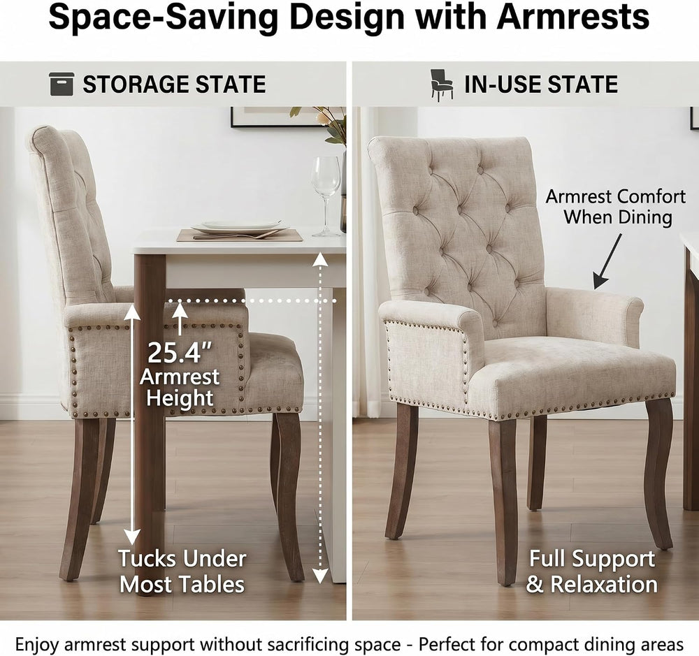 Upholstered Dining Chairs with Arms, Greyish Beige, 1 Pack