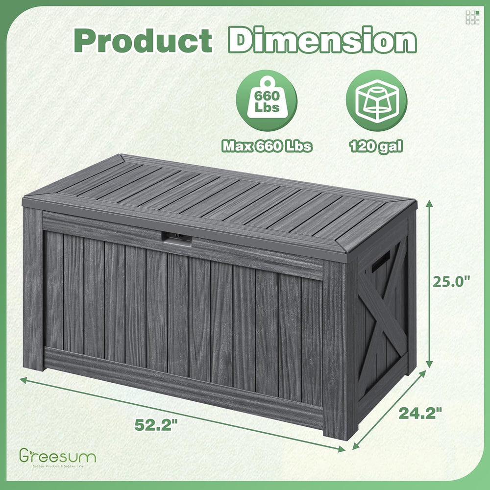 Greesum Outdoor Storage Box 120 Gallon Storage Bin with Lid for Patio Furnitu...