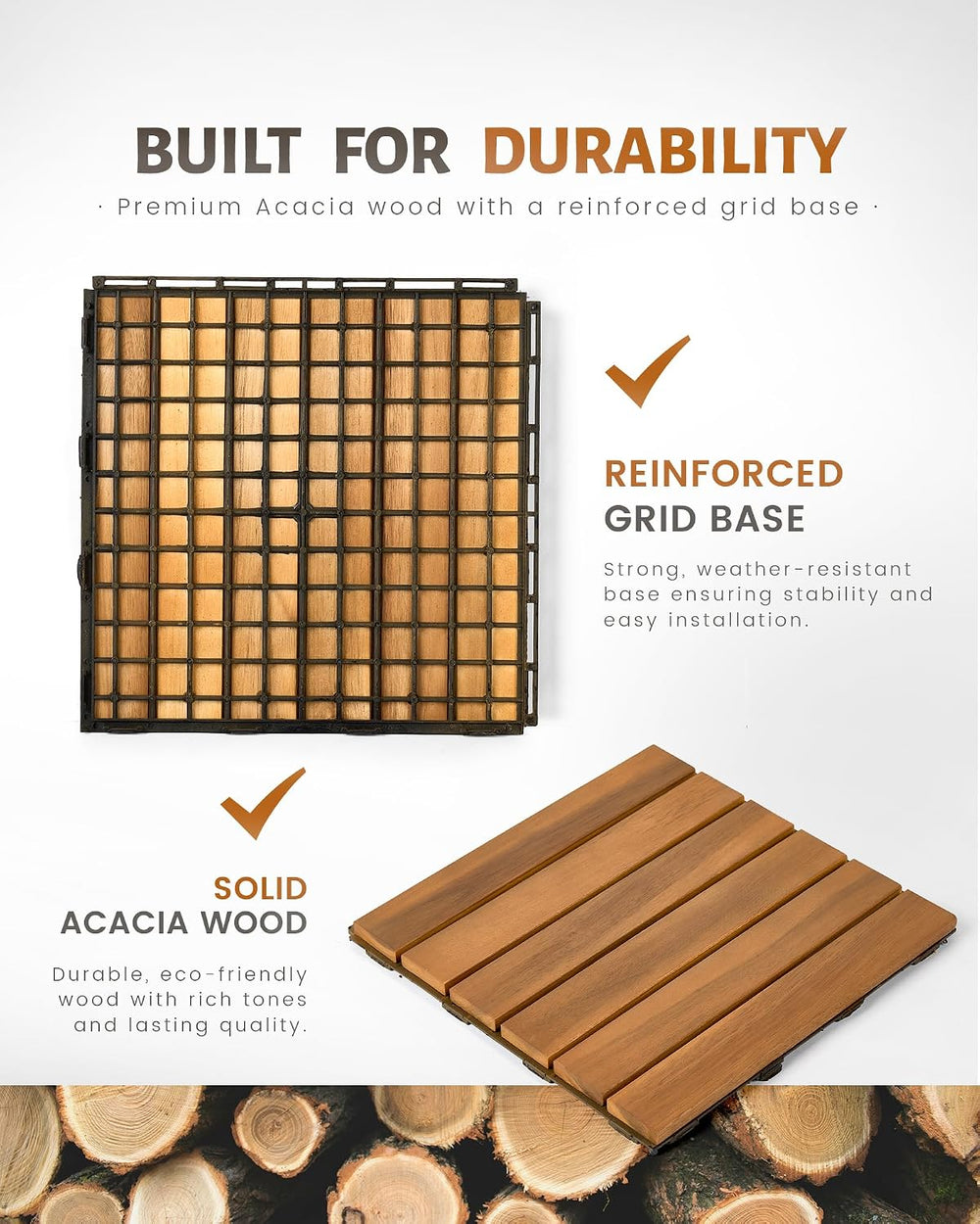 Upolana 9 PCS Interlocking Deck Tiles 12" x 12", 6 Slats Outdoor Fl...