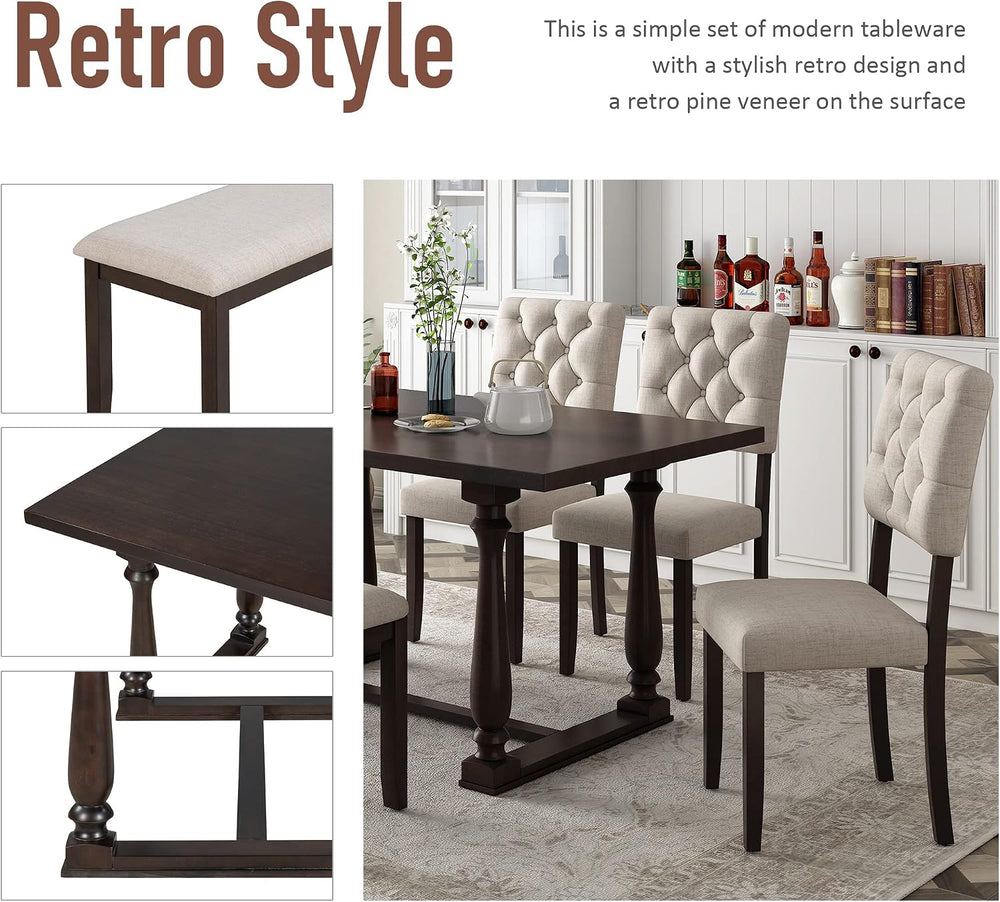 Merax 6-Piece Modern Dining Table Set for 4-6, Classic Dining Table Set with ...
