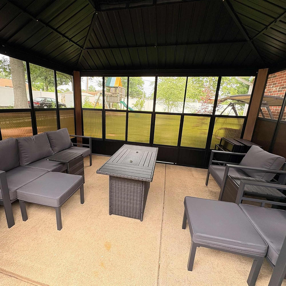 PURPLE LEAF Sunroom 12' x 14' Solarium Double Roof Gazebo, Sliding Doors