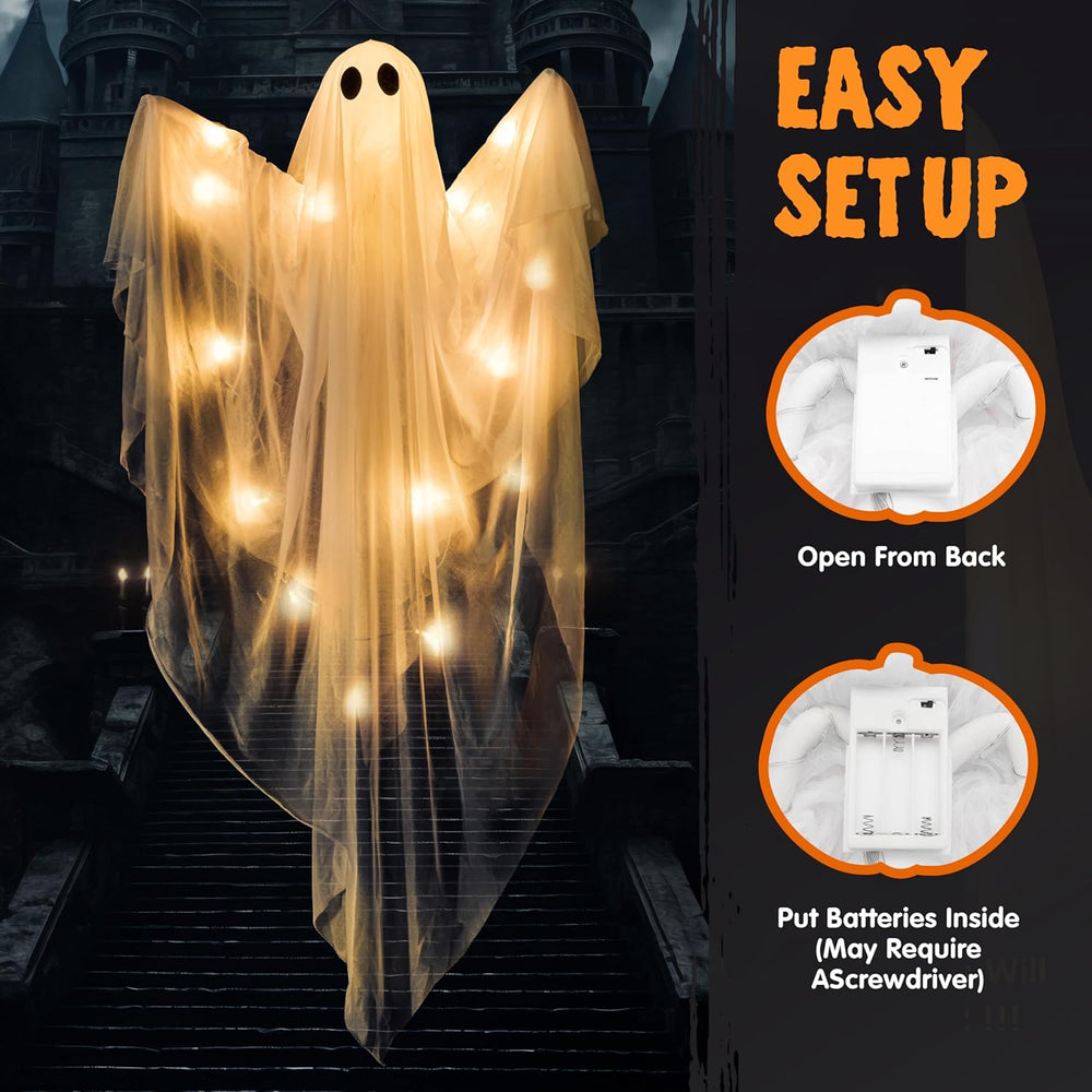 JOYIN 2 Pcs 47” Halloween Light up Hanging Ghost Decorations Outdoor, Hallowe...